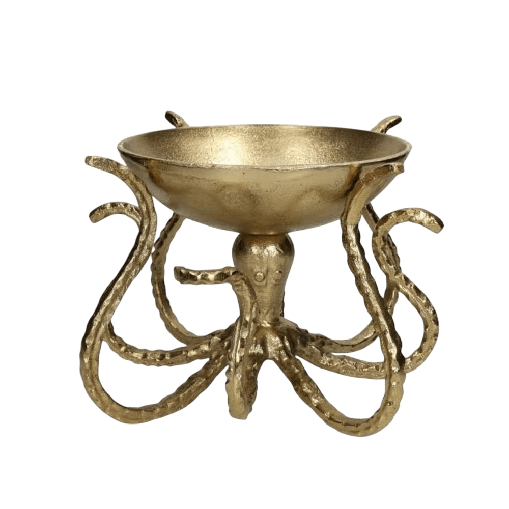 ALUMINIUM CASTING BOWL WITH OCTOPUS STAND (GOLD)